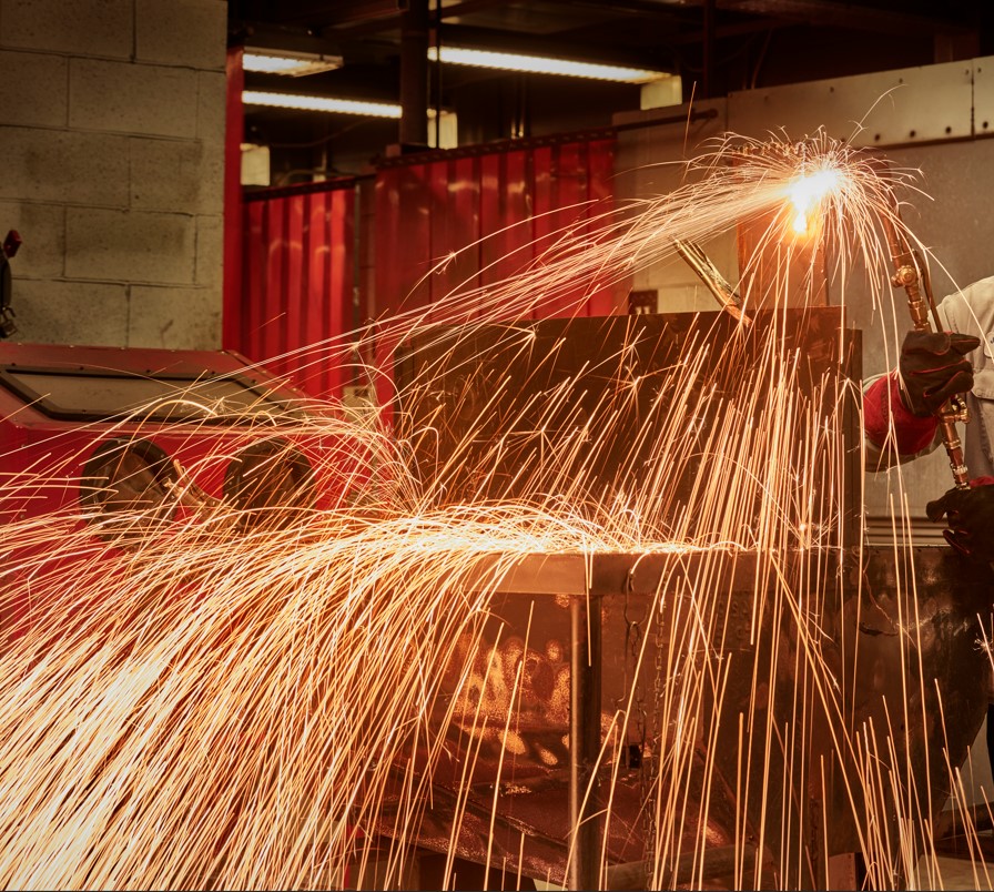 Student using a cutting torch